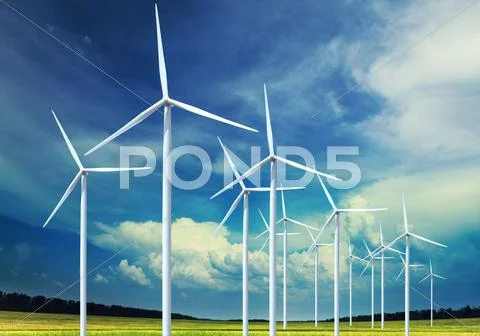 Wind turbines generating electricity Stock Illustration