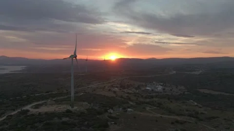 Wind Turbines Generating Electricity in Turkey during Sunset | AERIAL 4K Stock Footage 225254752