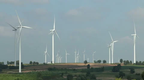 Wind turbines generating electricity,blue sky and clouds running background. Stock Footage 44122972