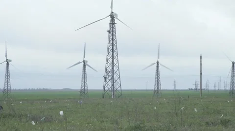 Wind Turbines Generating Power Stock-Footage 64413669