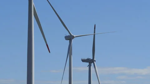 Wind turbines generating renewable clean energy Video stock 343868877