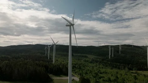 Wind Turbines Generating Renewable Energy On The Lush Field In Canada On A Stock Footage 137342496