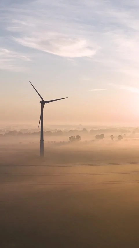 Wind turbines generating renewable energy at sunrise Stock Footage 288241699