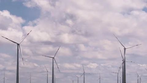 Wind Turbines Generating Renewable Energy in Countryside Landscape Stock Footage 310952689