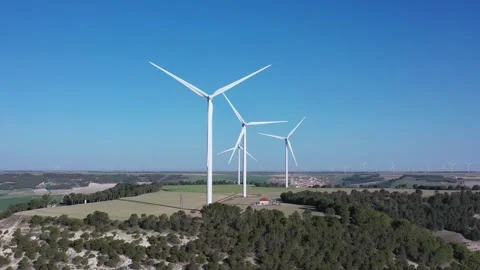 Wind turbines generating renewable energy in wind farm Stock Footage 330528850