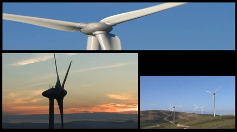 Wind turbines generators clean power montage Stock Footage 47656128