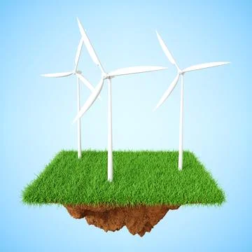 Wind turbines on grass field Stockillustratie