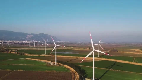 Wind Turbines in Green Agricultural Fields - HD Video Video stock 340044928