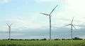 Wind turbines on green prairie - renewable energy source HD Footage