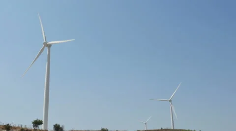 Wind turbines on a hill 스톡 동영상 55436992