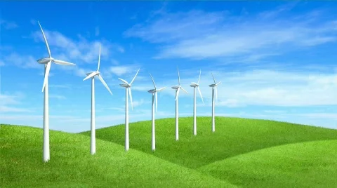 Wind Turbines on hill- Loopable, Alpha Channel included. Stock Footage 461441