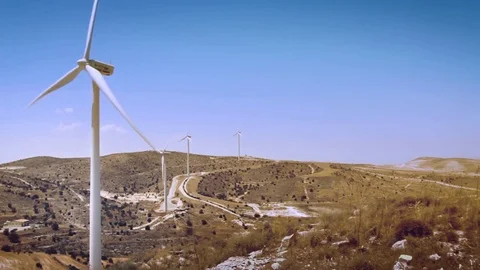 Wind Turbines In The Hills Video stock 78659829