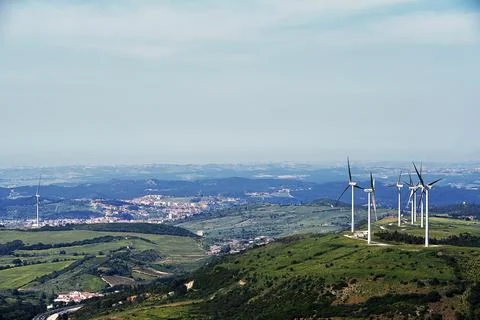 Wind turbines on the hillside Stock Photos