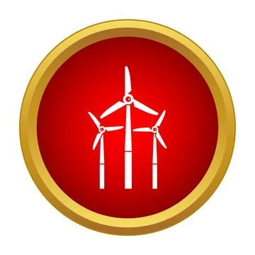 Wind turbines icon creating clean energy on a red button Stock Illustration