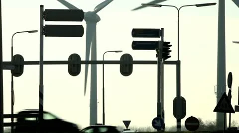 Wind Turbines at intersection Stock Footage 21110891