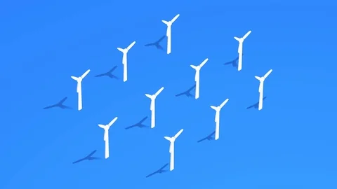 Wind turbines in isometric view, 3D eco animation Stock Footage 126771800