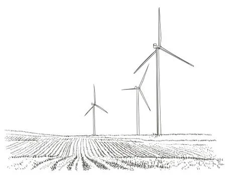 Wind turbines landscape. Stock Illustration