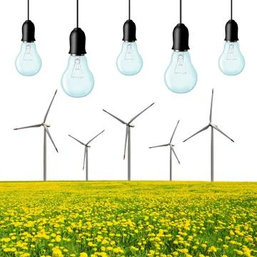 Wind turbines with light bulb Stock Photos