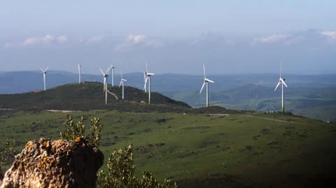 Wind turbines, long view Stock Footage 22604880