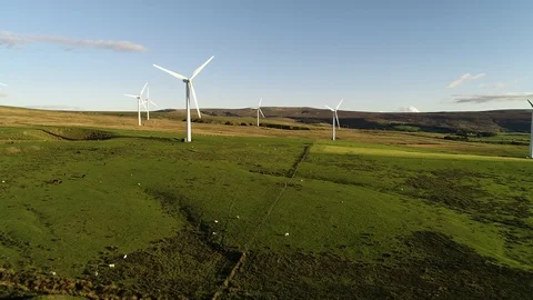 Wind Turbines low approach Stock Footage