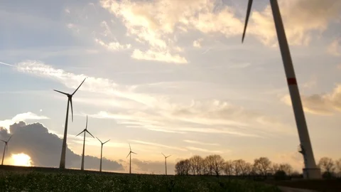 Wind turbines magic hour Stock Footage 100192562