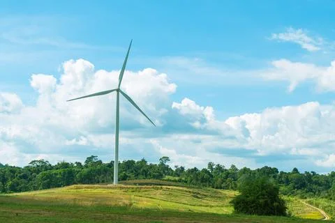 Wind turbines in the meadow Stock Photos