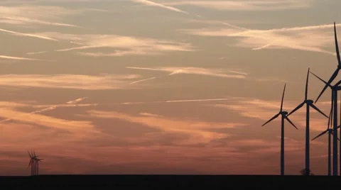 Wind Turbines Medium Shot Pan Right - Sunset.mp4 Video stock 53504589