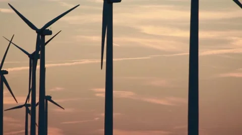 Wind Turbines Medium Shot Pan Right &amp; Left.mp4 Stock Footage 53504706