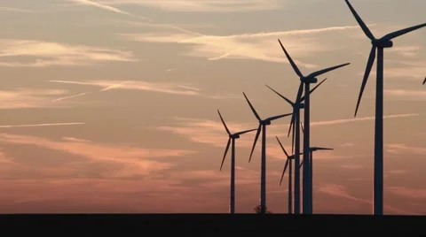 Wind Turbines Medium Shot - Sunset.mp4 Stock Footage 53504256