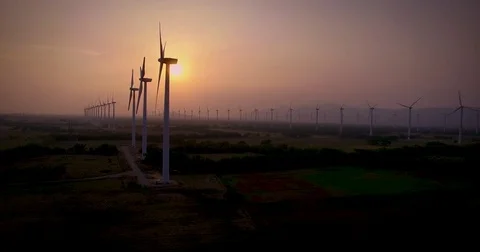 Wind Turbines Mexico Sunset Stock Footage 75700275