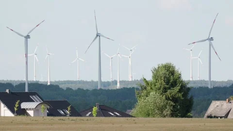 Wind Turbines With Mirage Effect Stock Footage 345879402