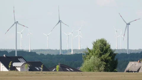 Wind Turbines With Mirage Effect Slow Motion Stock-Footage 346058753