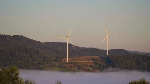 Wind turbines on the mountain. Acceleration Stock Footage 164785438