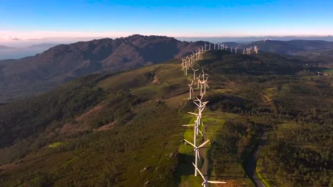 Wind Turbines In The Mountain That Converts Wind Stock Footage 301384786