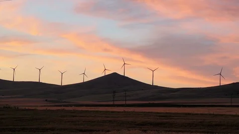Wind turbines on the mountain Stock Footage 93588026