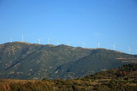 Wind turbines on the mountain Stock Photos
