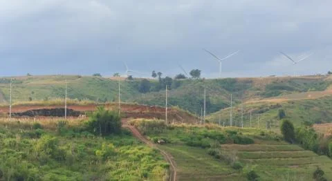 Wind turbines on mountain Stock Photos