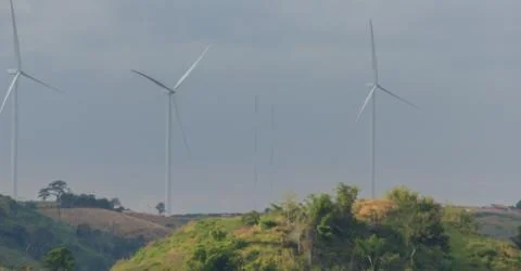 Wind turbines on mountain Stock Photos