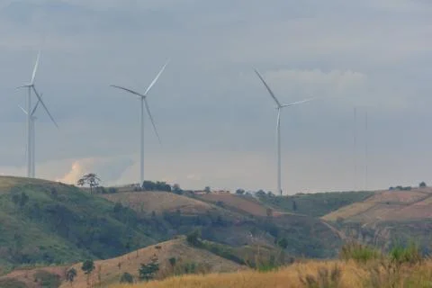 Wind turbines on mountain Stock Photos