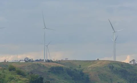 Wind turbines on mountain Stock Photos