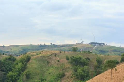 Wind turbines on mountain. Stock Photos