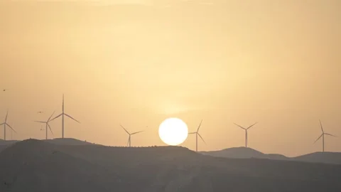 Wind turbines in mountainous landscape Stock Footage 340934567