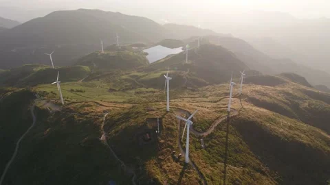 Wind turbines in the mountains Stock Footage 165578411
