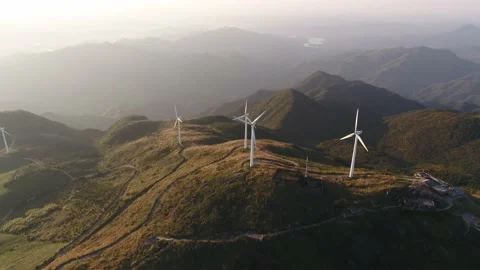 Wind turbines in the mountains Stock Footage 165578432