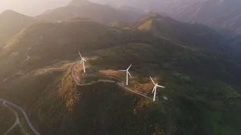 Wind turbines in the mountains Stock Footage 165578548