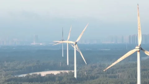 Wind turbines in the mountains Stock Footage 201358633