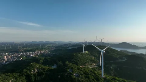 Wind turbines in the mountains Stock Footage 201358951