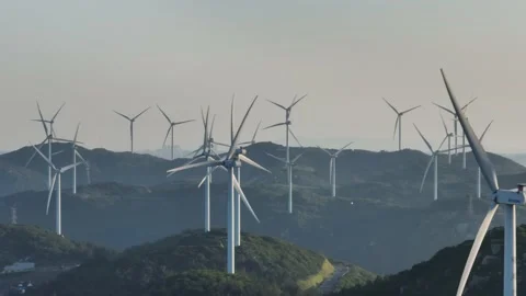 Wind turbines in the mountains Stock Footage 201359013