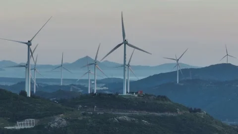Wind turbines in the mountains Stock Footage 201359604