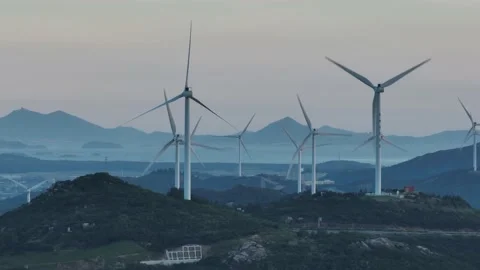 Wind turbines in the mountains Stock Footage 201359645